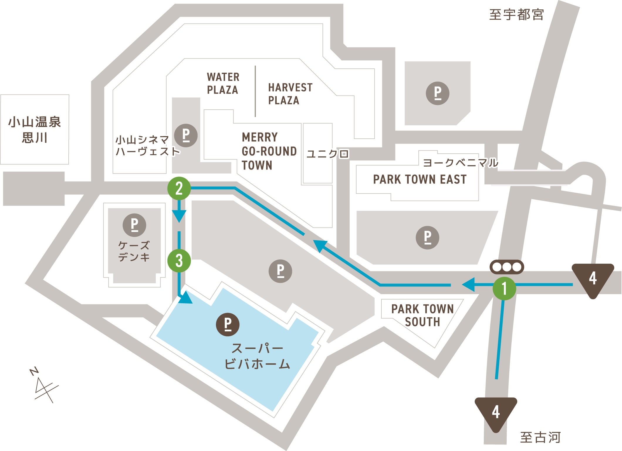 おやまゆうえんハーヴェストウォークの地図